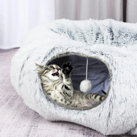 2-in-1 Foldable Donut Tunnel & Calming Pet Bed