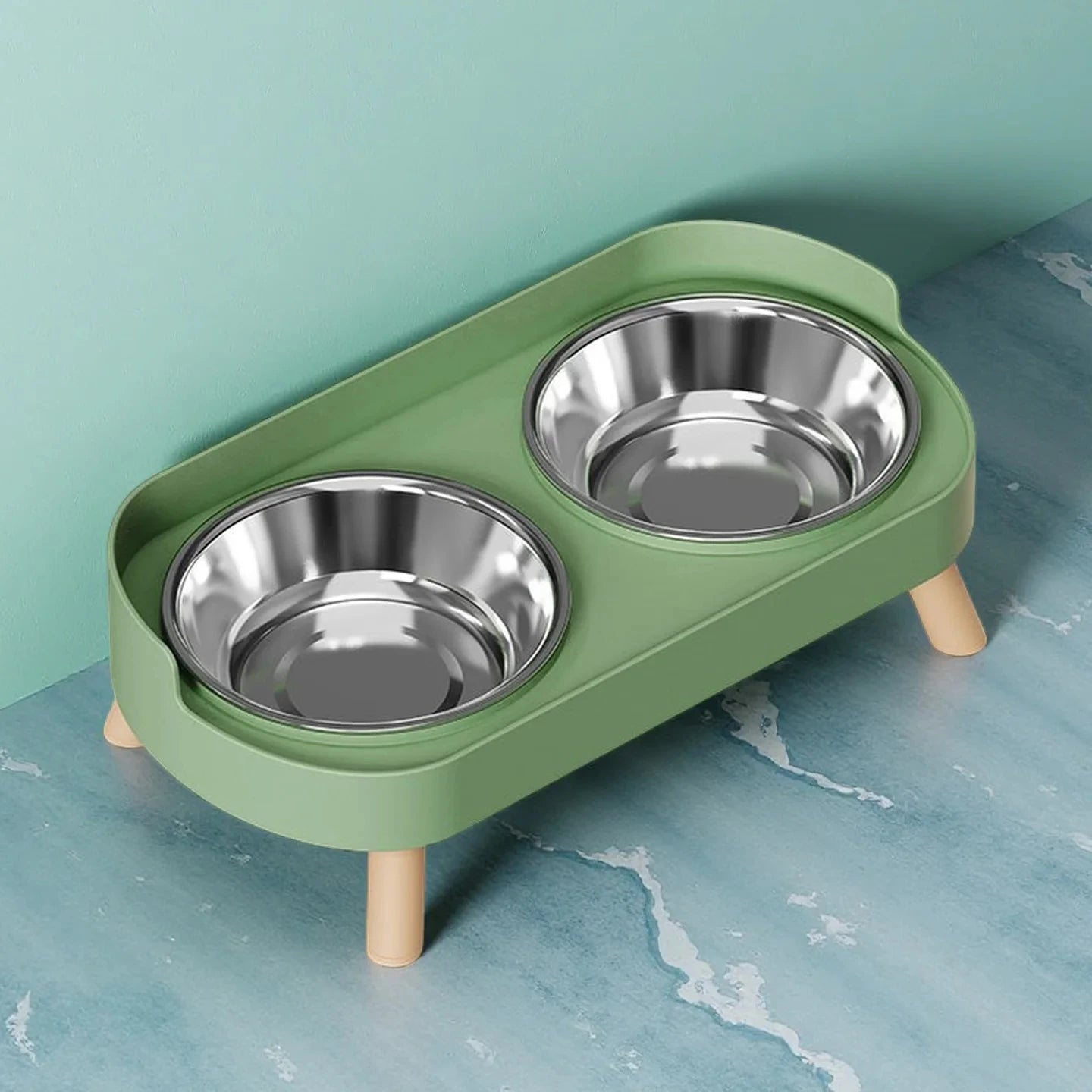 Dopamine Elevated Pet Feeder - Dual Stainless Steel Bowls with Neck Support