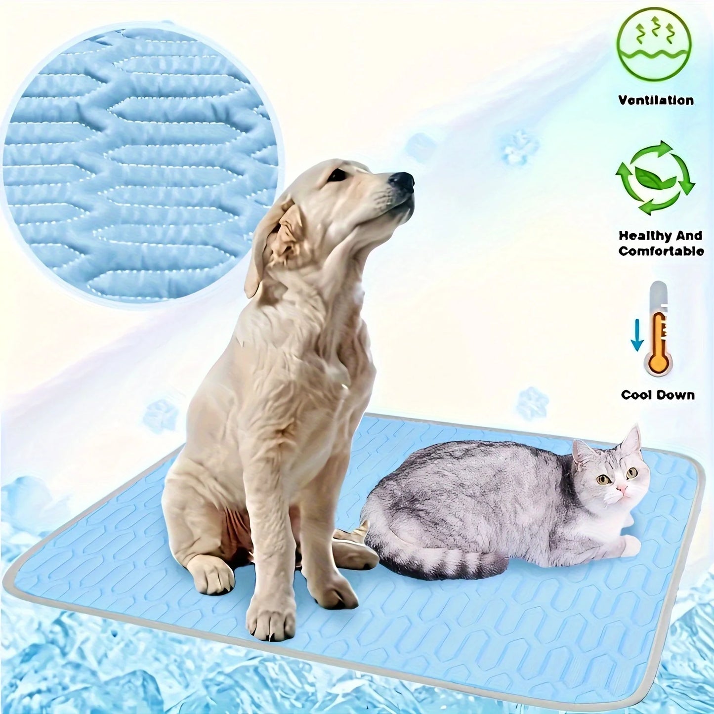 Instant Cooling Pet Mat - Breathable Summer Ice Silk Bed