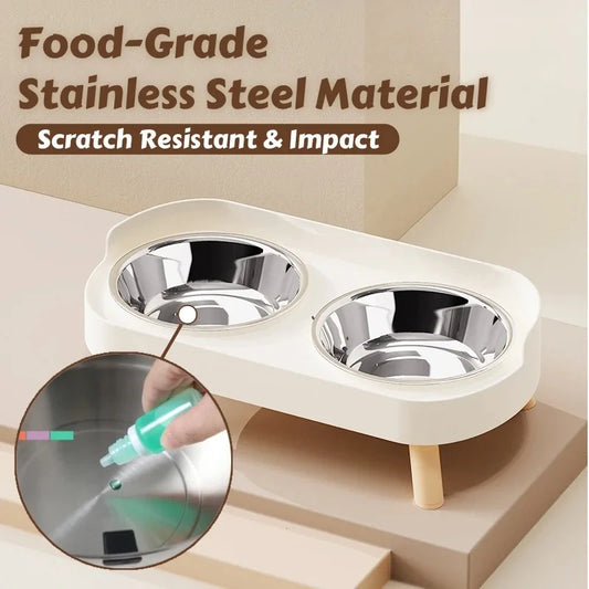 Dopamine Elevated Pet Feeder - Dual Stainless Steel Bowls with Neck Support