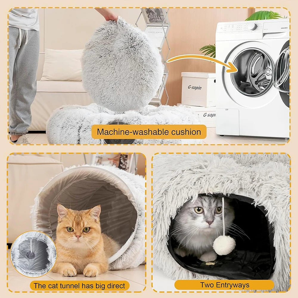 2-in-1 Foldable Donut Tunnel & Calming Pet Bed