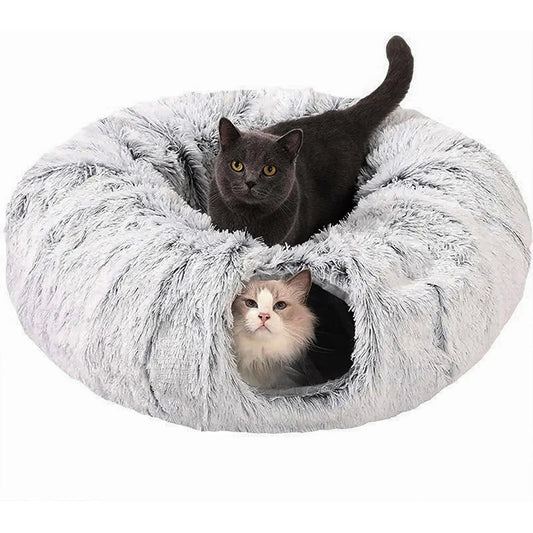 2-in-1 Foldable Donut Tunnel & Calming Pet Bed