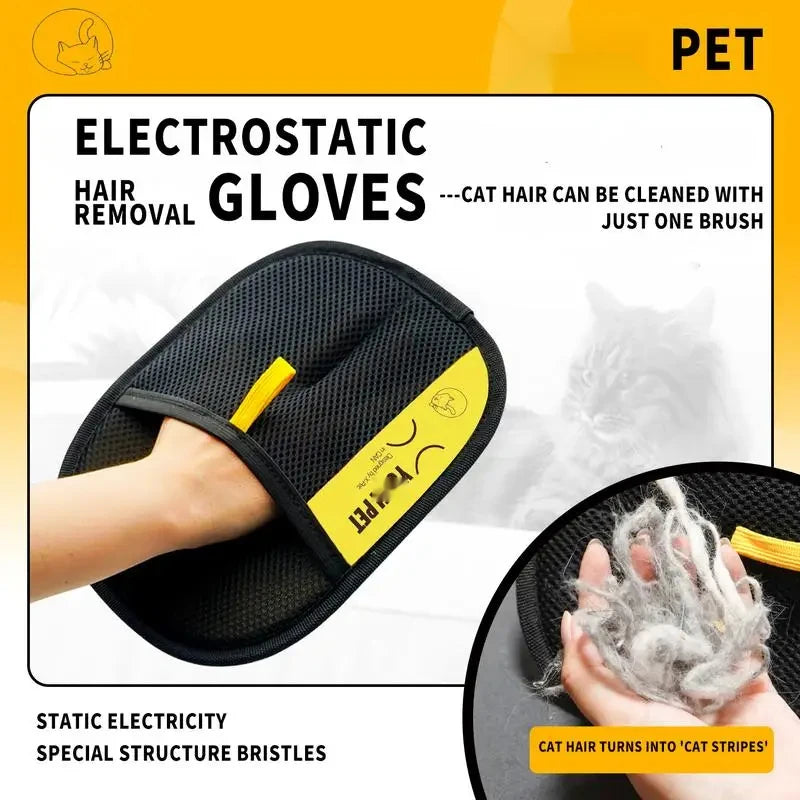 Two-Way Electrostatic Pet Hair Remover Glove & Brush Set