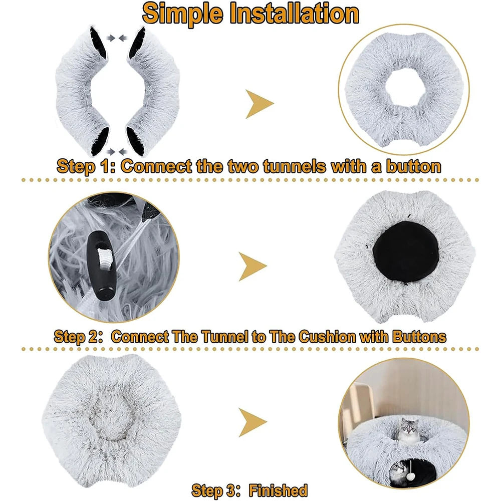 2-in-1 Foldable Donut Tunnel & Calming Pet Bed