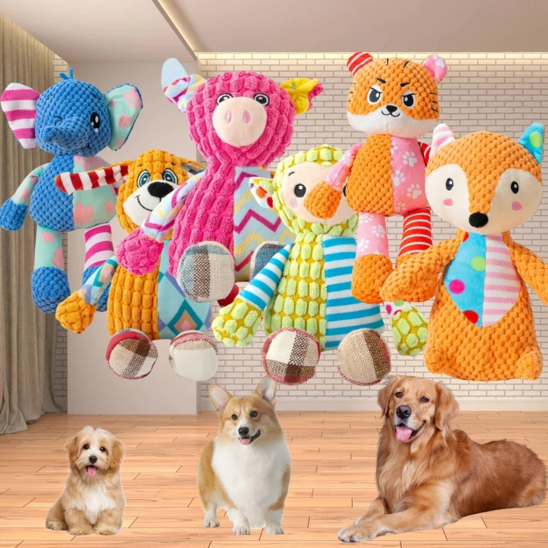 Squeaky Plush Dog Chew Toy - Bite Resistant Dental Care Animal