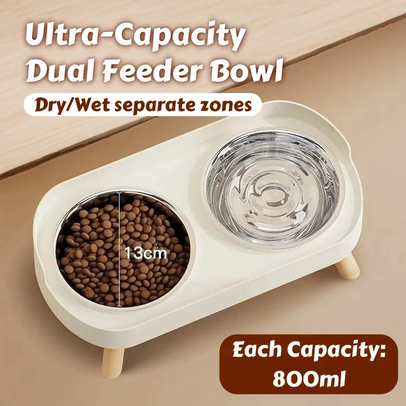 Dopamine Elevated Pet Feeder - Dual Stainless Steel Bowls with Neck Support
