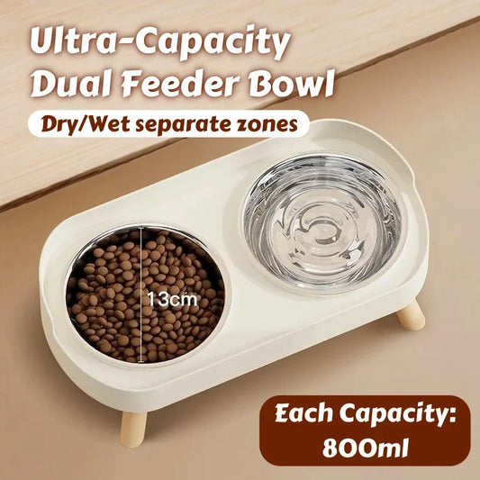 Dopamine Elevated Pet Feeder - Dual Stainless Steel Bowls with Neck Support
