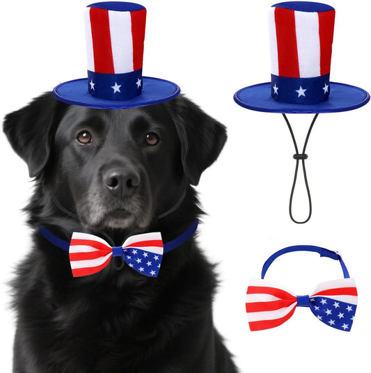 Uncle Sam Patriotic Pet Hat & Bowtie Set - 4th of July Edition