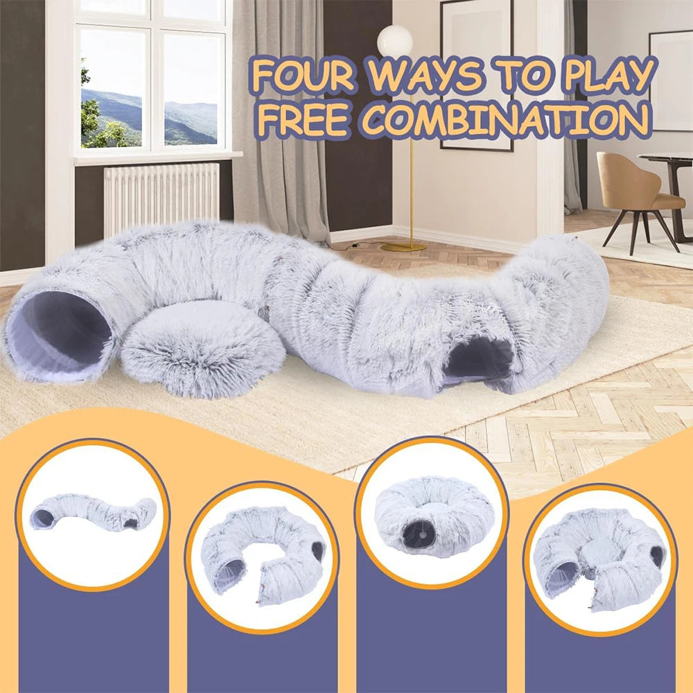 2-in-1 Foldable Donut Tunnel & Calming Pet Bed