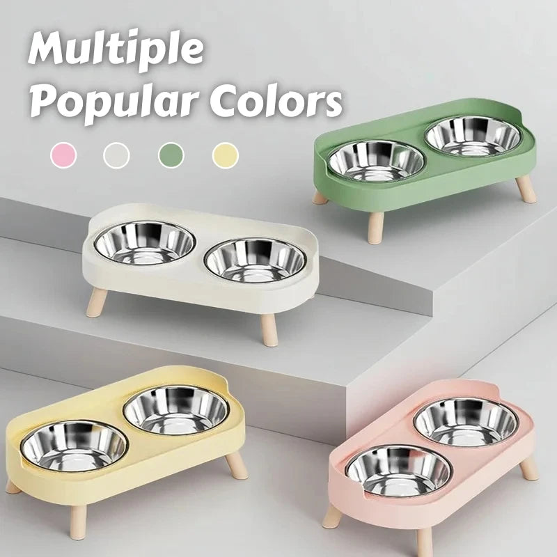Dopamine Elevated Pet Feeder - Dual Stainless Steel Bowls with Neck Support